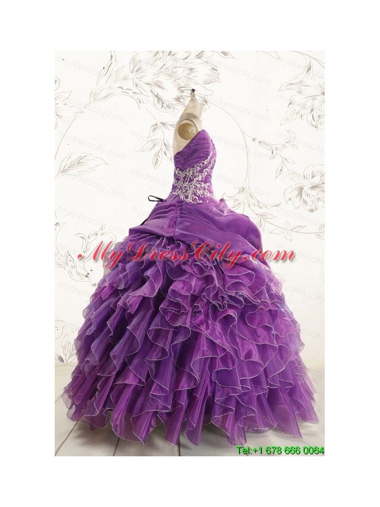 Romantic Purple Ball Gown 2015 Quinceanera Dress with Appliques and Ruffles