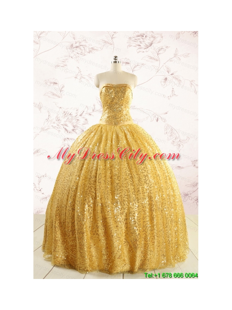 Romantic Sequins Yellow Quinceanera Dress with Strapless