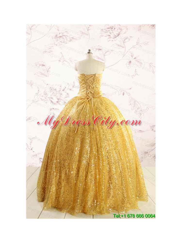 Romantic Sequins Yellow Quinceanera Dress with Strapless