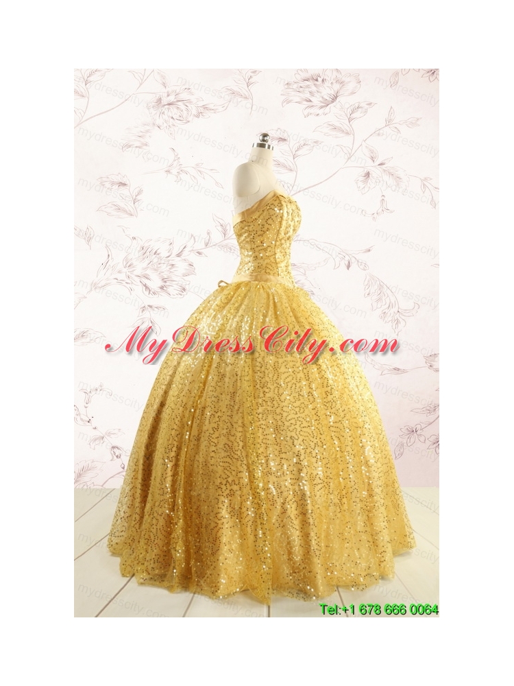 Romantic Sequins Yellow Quinceanera Dress with Strapless