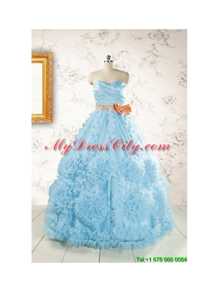 Unique Beading Aqua Blue Quinceanera Dresses for 2015