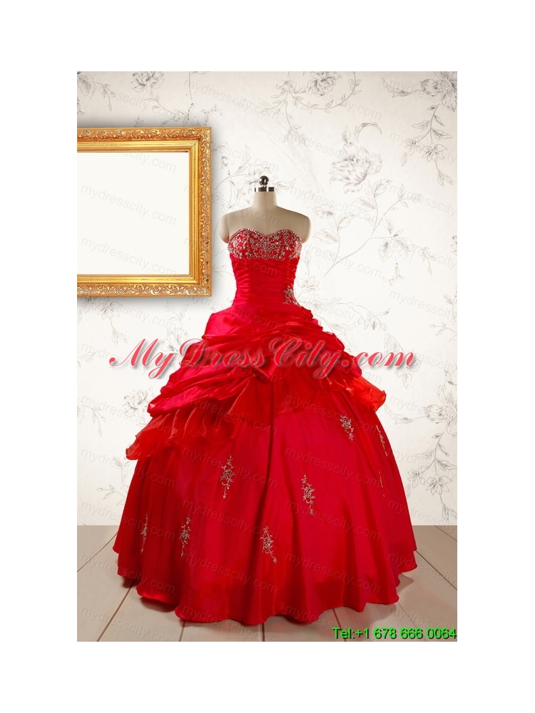 2015 Beautiful Beading Sweetheart Quinceanera Dress in Red