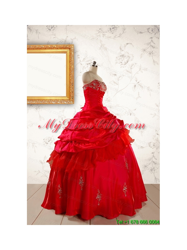 2015 Beautiful Beading Sweetheart Quinceanera Dress in Red