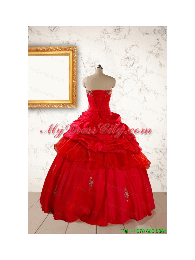 2015 Beautiful Beading Sweetheart Quinceanera Dress in Red