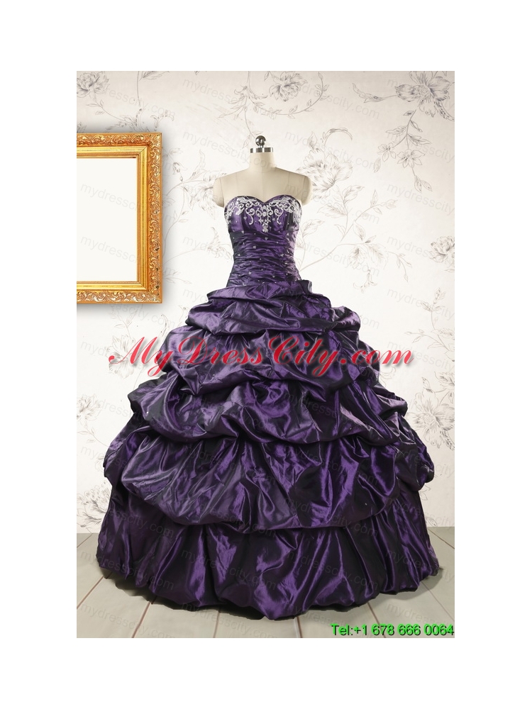 2015 Modern Sweetheart Purple Quinceanera Dresses with Appliques