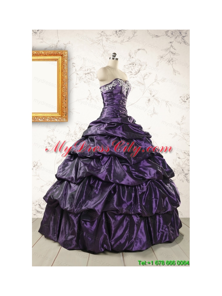 2015 Modern Sweetheart Purple Quinceanera Dresses with Appliques