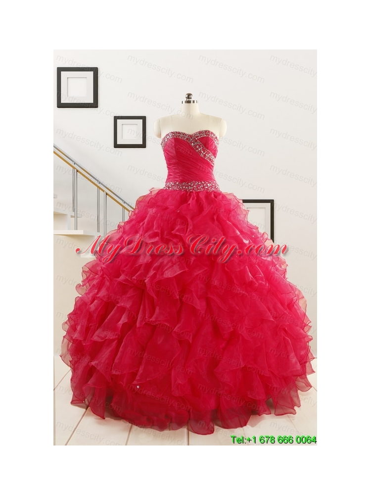 Pretty Ball Gown Sweetheart 2015 Sweet 16 Dresses in Coral Red