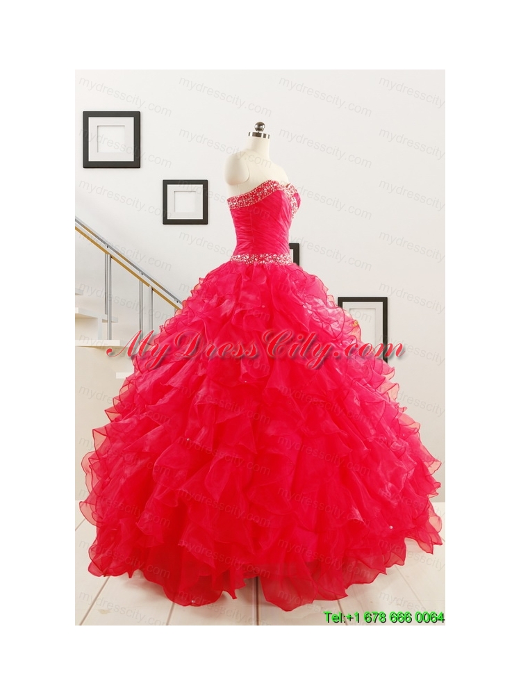 Pretty Ball Gown Sweetheart 2015 Sweet 16 Dresses in Coral Red