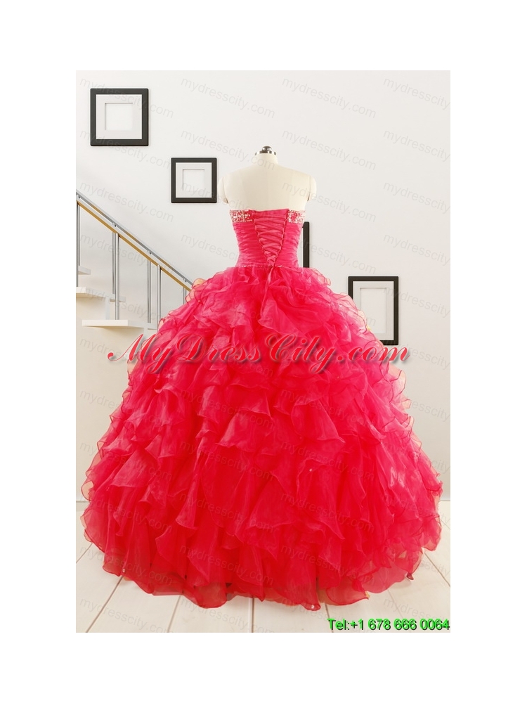 Pretty Ball Gown Sweetheart 2015 Sweet 16 Dresses in Coral Red