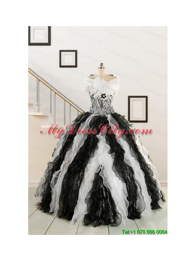 2015 Black and White Sweetheart Dress for Quinceanera with Ruffles