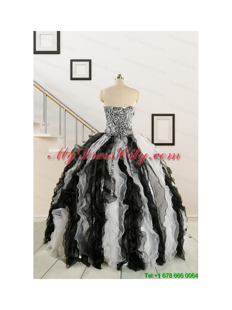 2015 Black and White Sweetheart Dress for Quinceanera with Ruffles