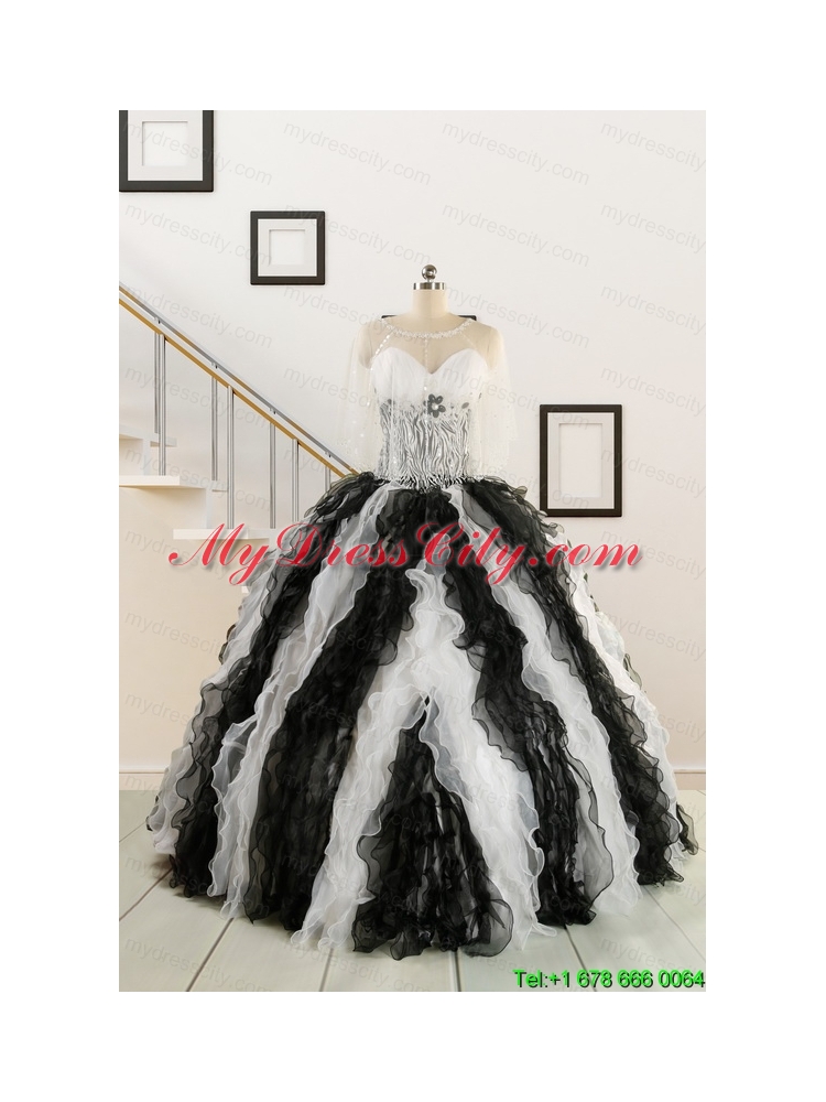 2015 Black and White Sweetheart Dress for Quinceanera with Ruffles