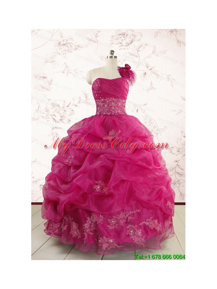 2015 Cheap Appliques Quinceanera Dresses in Fuchsia