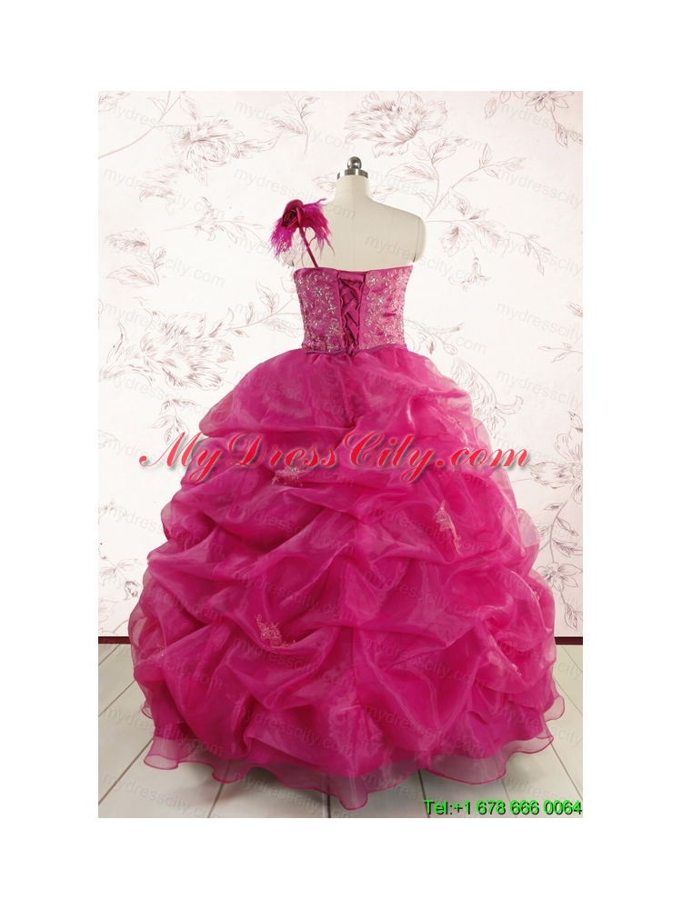 2015 Cheap Appliques Quinceanera Dresses in Fuchsia