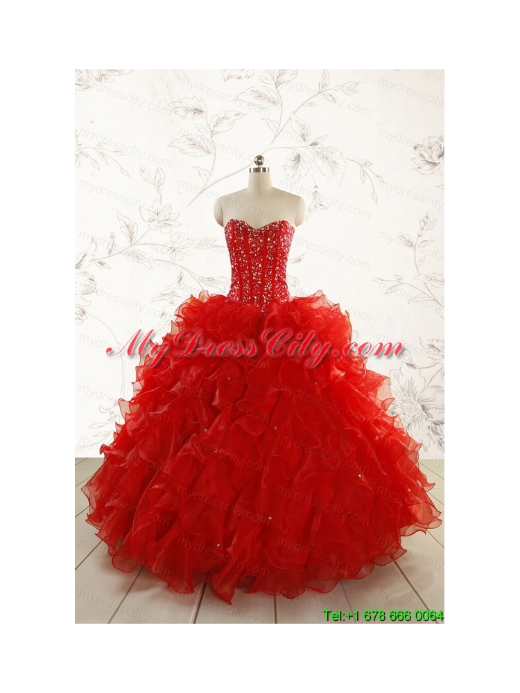 2015 Most Popular Red Quinceanera Dresses with Beading