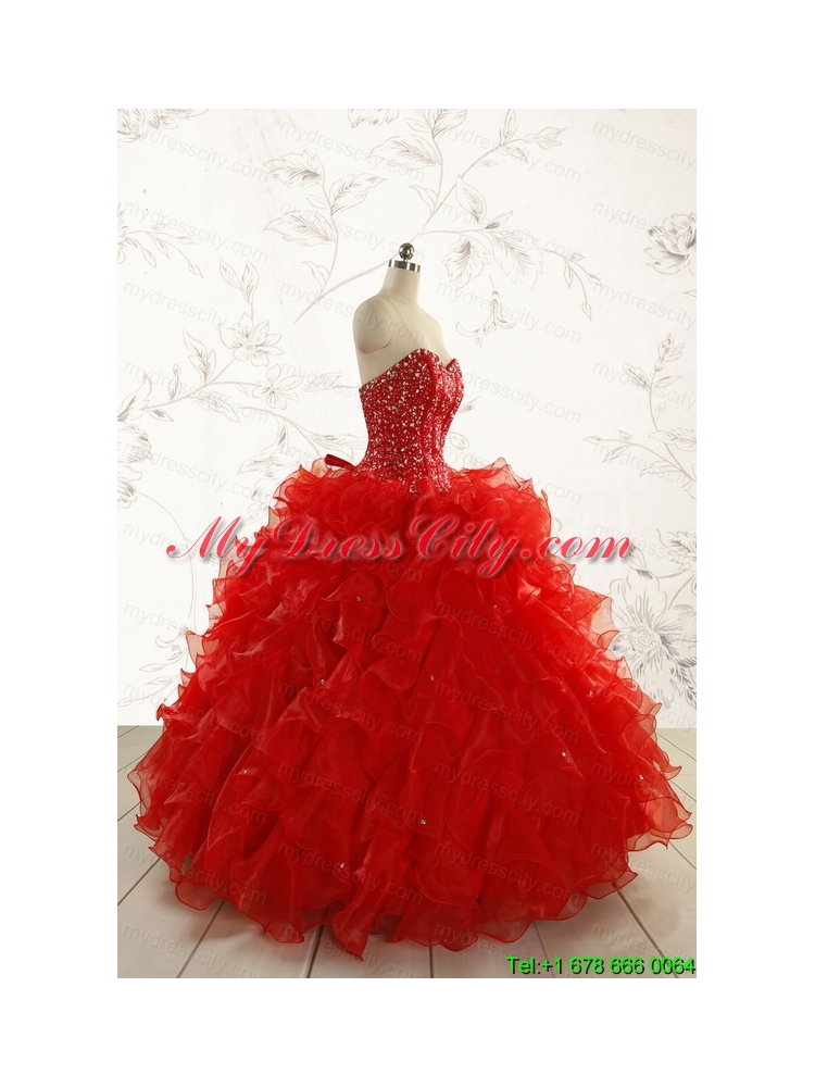 2015 Most Popular Red Quinceanera Dresses with Beading