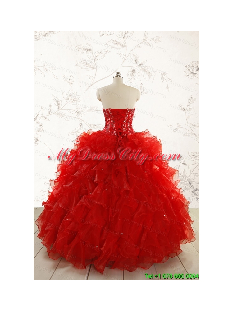 2015 Most Popular Red Quinceanera Dresses with Beading