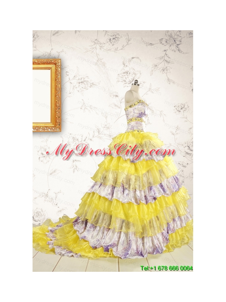 2015 Printed and Ruffles Multi-color Quinceanera Dresses