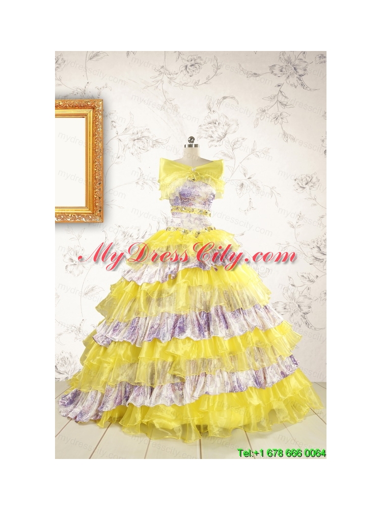 2015 Printed and Ruffles Multi-color Quinceanera Dresses