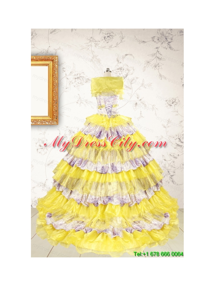 2015 Printed and Ruffles Multi-color Quinceanera Dresses