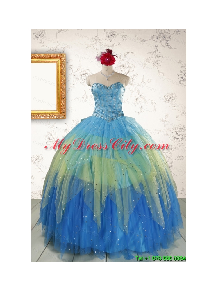 2015 Unique Sweetheart Beading Quinceanera Dresses in Multi Color