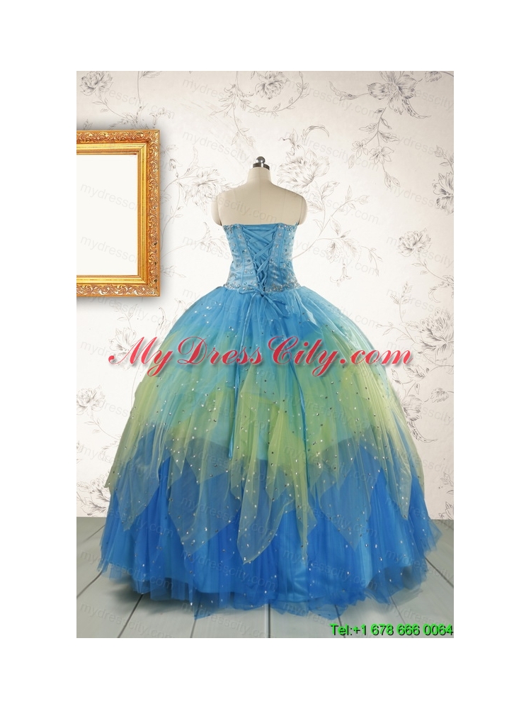 2015 Unique Sweetheart Beading Quinceanera Dresses in Multi Color