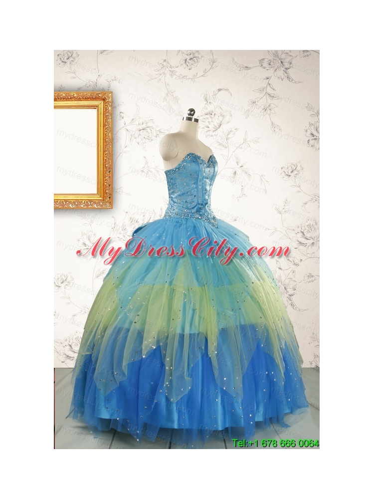 2015 Unique Sweetheart Beading Quinceanera Dresses in Multi Color