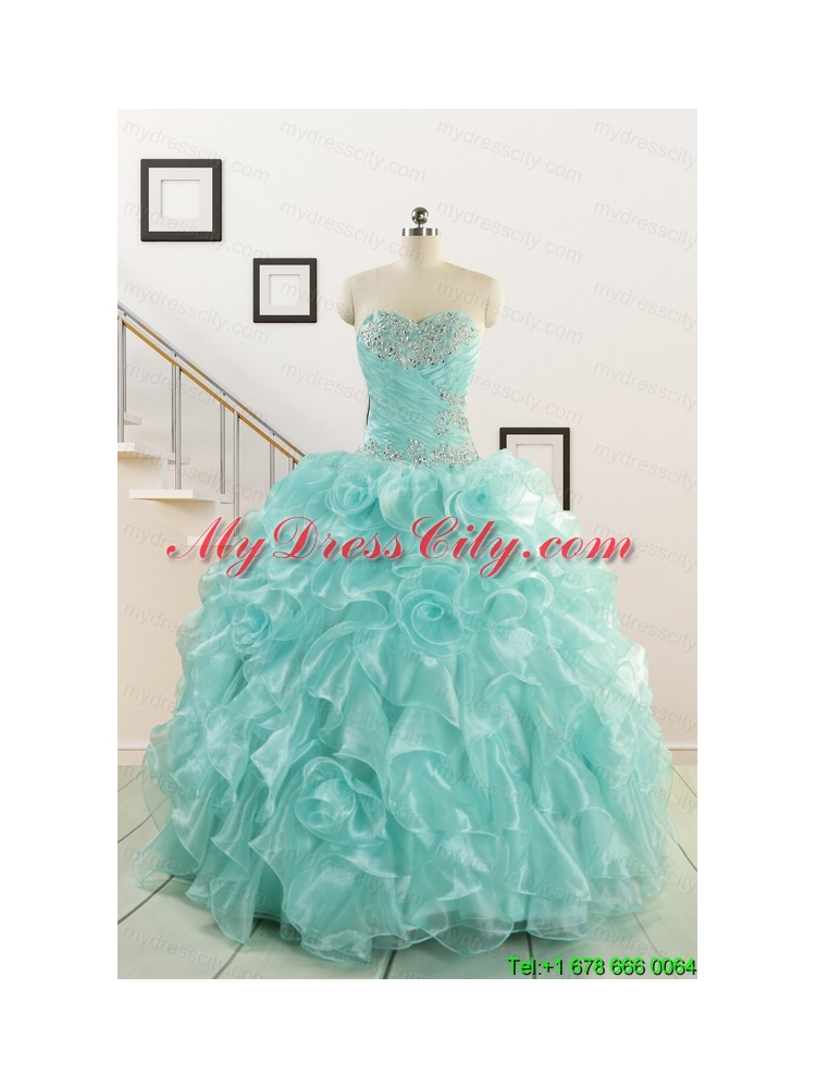 Apple Green Quinceanera Dresses with Beading for 2015