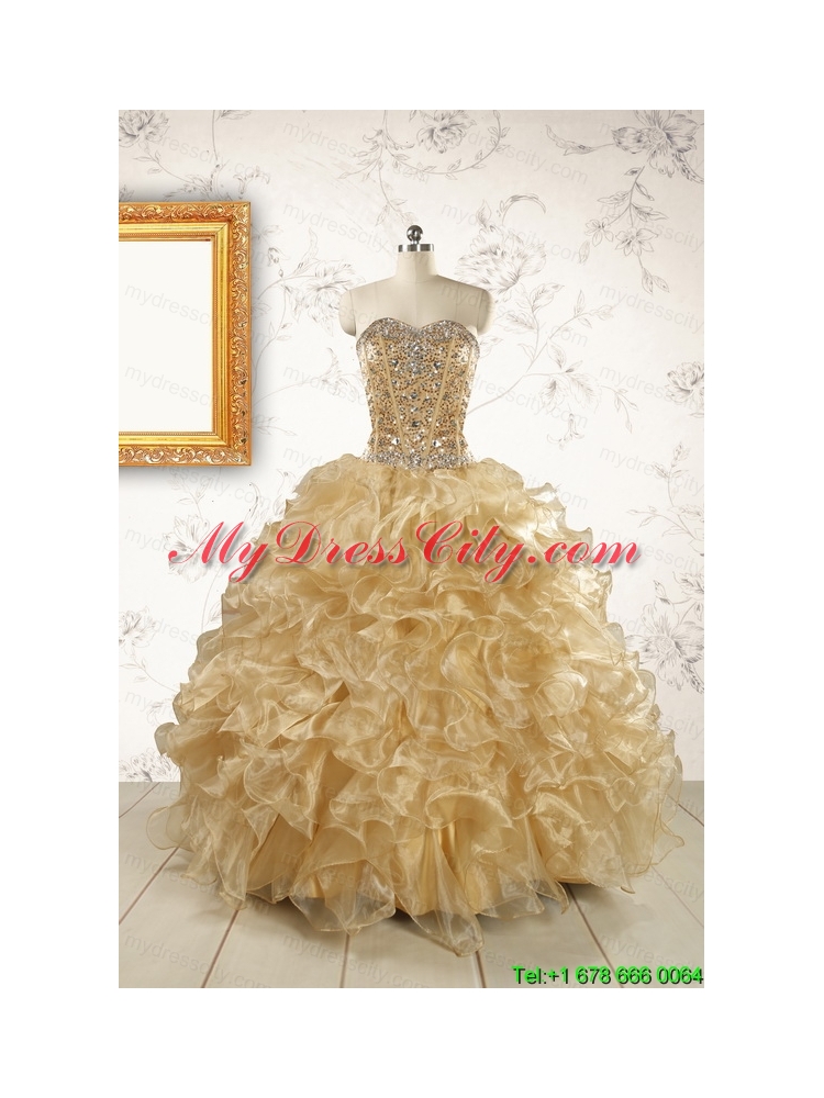 Luxurious Champange Quinceanera Dresses with Beading