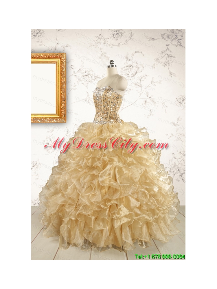 Luxurious Champange Quinceanera Dresses with Beading