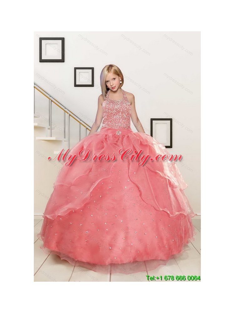 Exquisite Baby Pink Flower Girl Dress with Beading for 2015