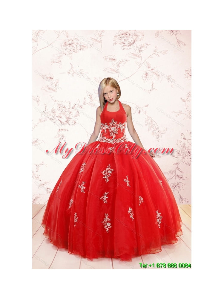 2015 Fashionable Appliques Red Little Girl Pageant Dress