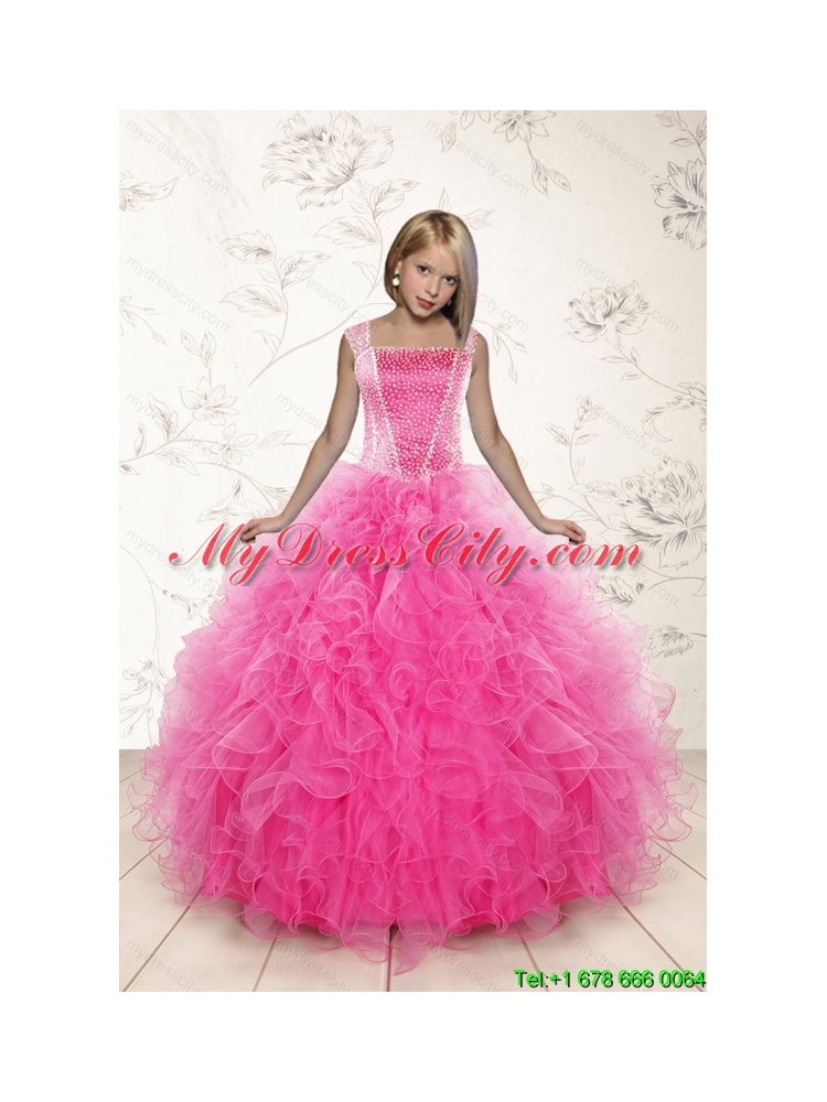 2015 Most Popular Beading and Ruffles Little Girl Pageant Dress in Pink