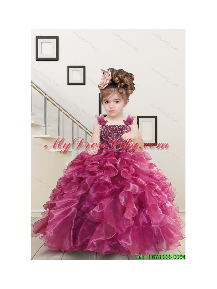 Custom Made Burgundy Little Girl Dress with Beading and Ruffles for 2015