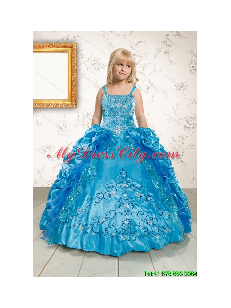 Luxurious Ruffles and Pick Ups Little Girl Pageant Dress in Blue