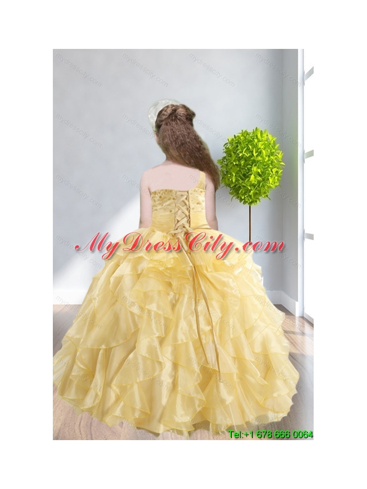 Ruffles and Beading 2015 Popular Little Girl Pageant Dress with One Shoulder