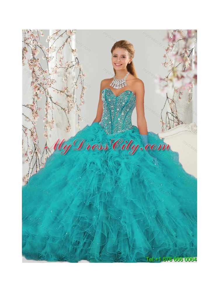 2015 Best Beading and Ruffles Sweet 15 Dresses in Turquoise