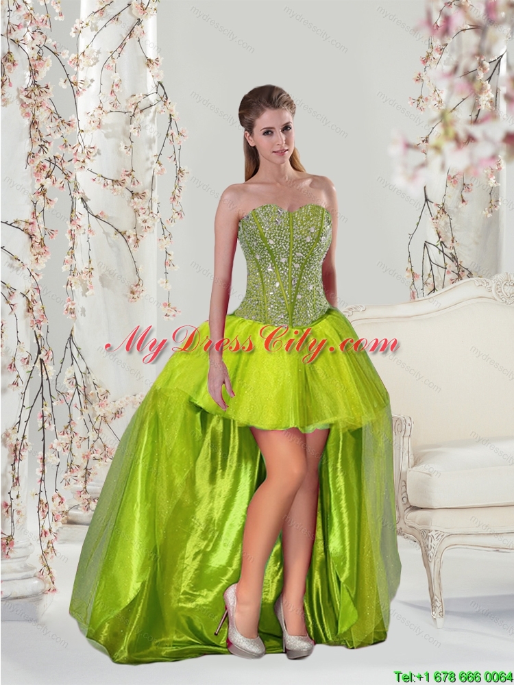 2015 Detachable and Classic Beading and Ruffles Yellow Green Dresses for Quince