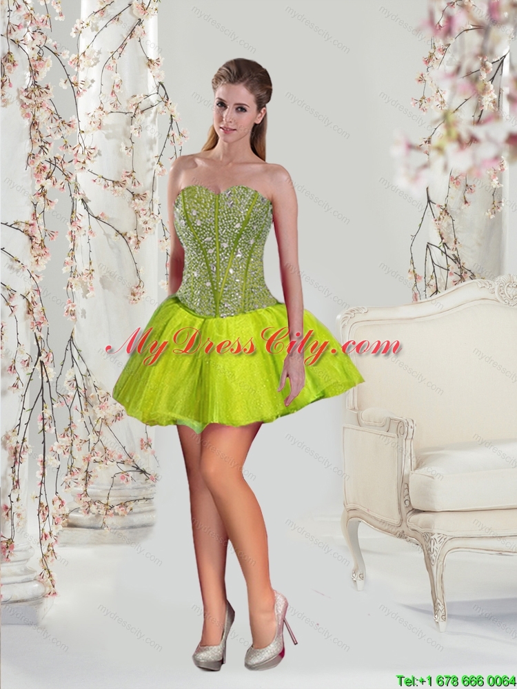 2015 Detachable and Classic Beading and Ruffles Yellow Green Dresses for Quince