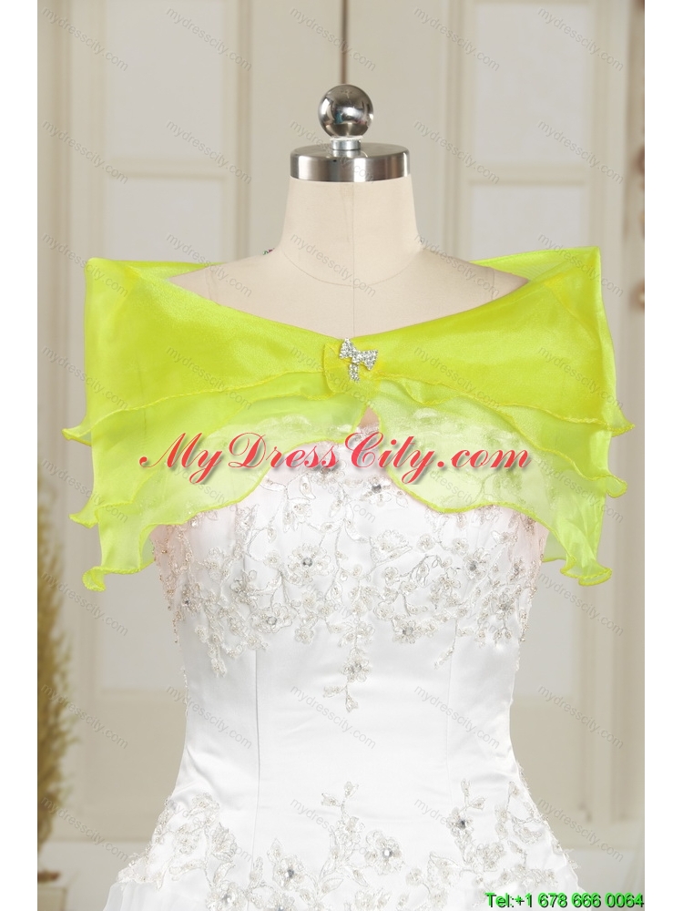 2015 Detachable and Classic Beading and Ruffles Yellow Green Dresses for Quince