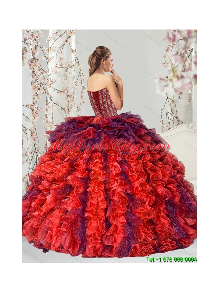 Detachable and Best Beading and Ruffles Multi Color Quince Dresses for 2015