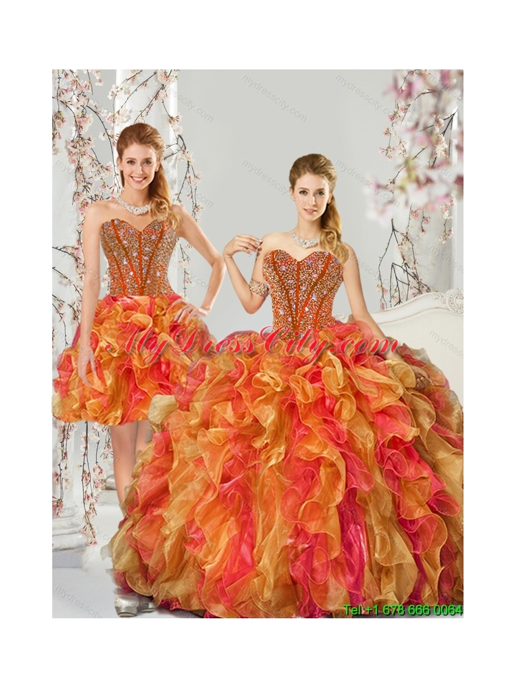 Detachable and Best Beading and Ruffles Quinceanera Dresses in Multi Color