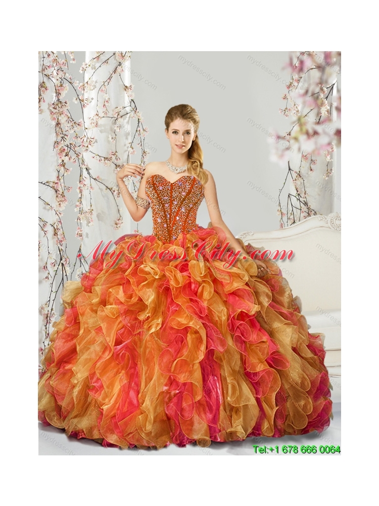 Detachable and Best Beading and Ruffles Quinceanera Dresses in Multi Color