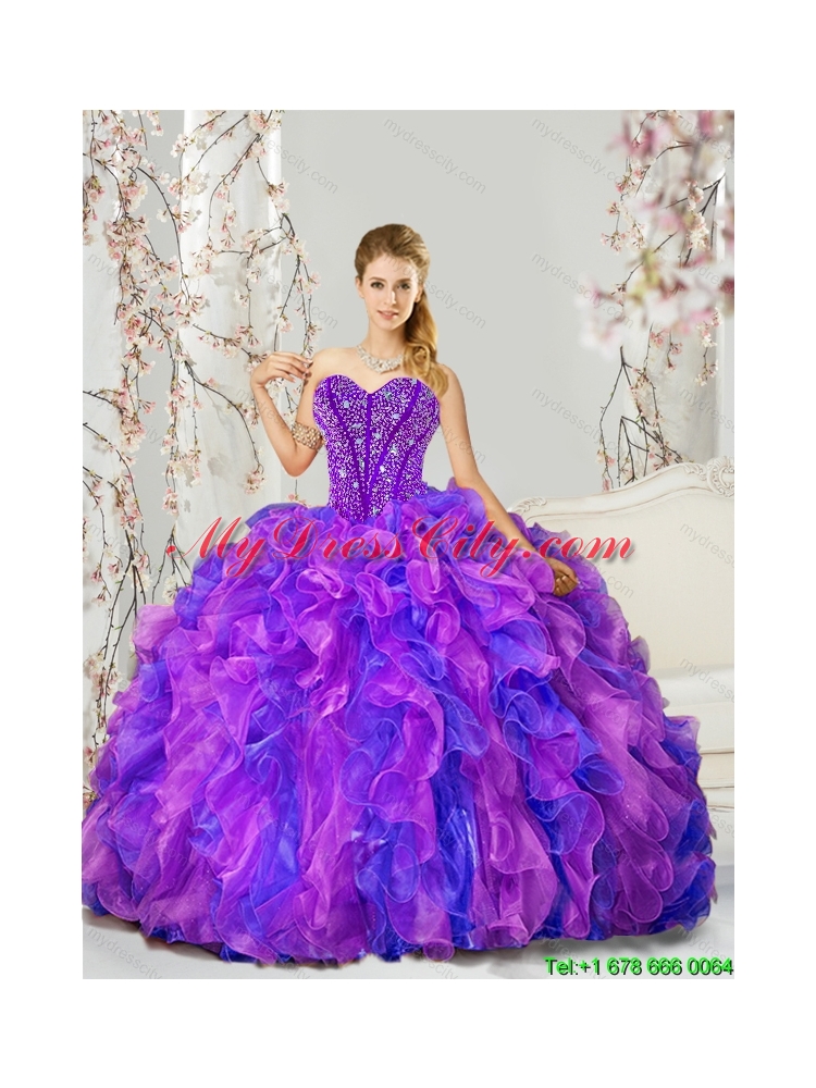 Detachable and Classic Blue and Lavender Dresses for Quince with Beading and Ruffles