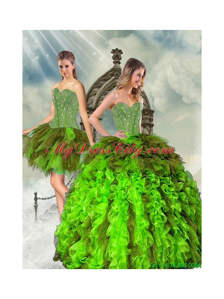 Detachable and Classic Beading and Ruffles Multi Color Dresses for Quince