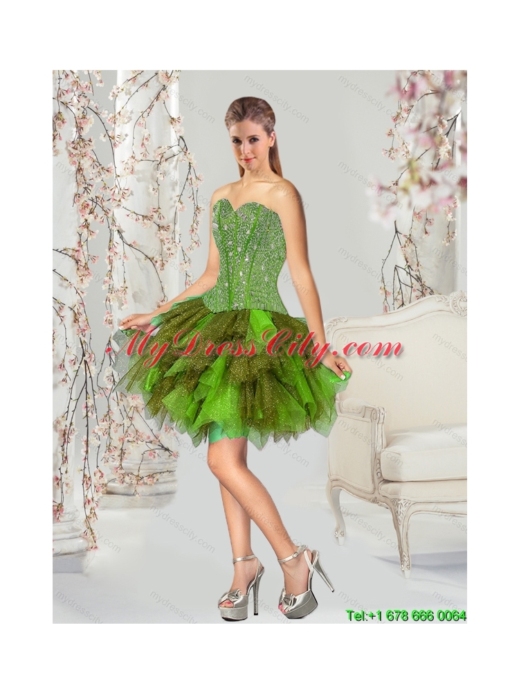 Detachable and Classic Beading and Ruffles Multi Color Dresses for Quince