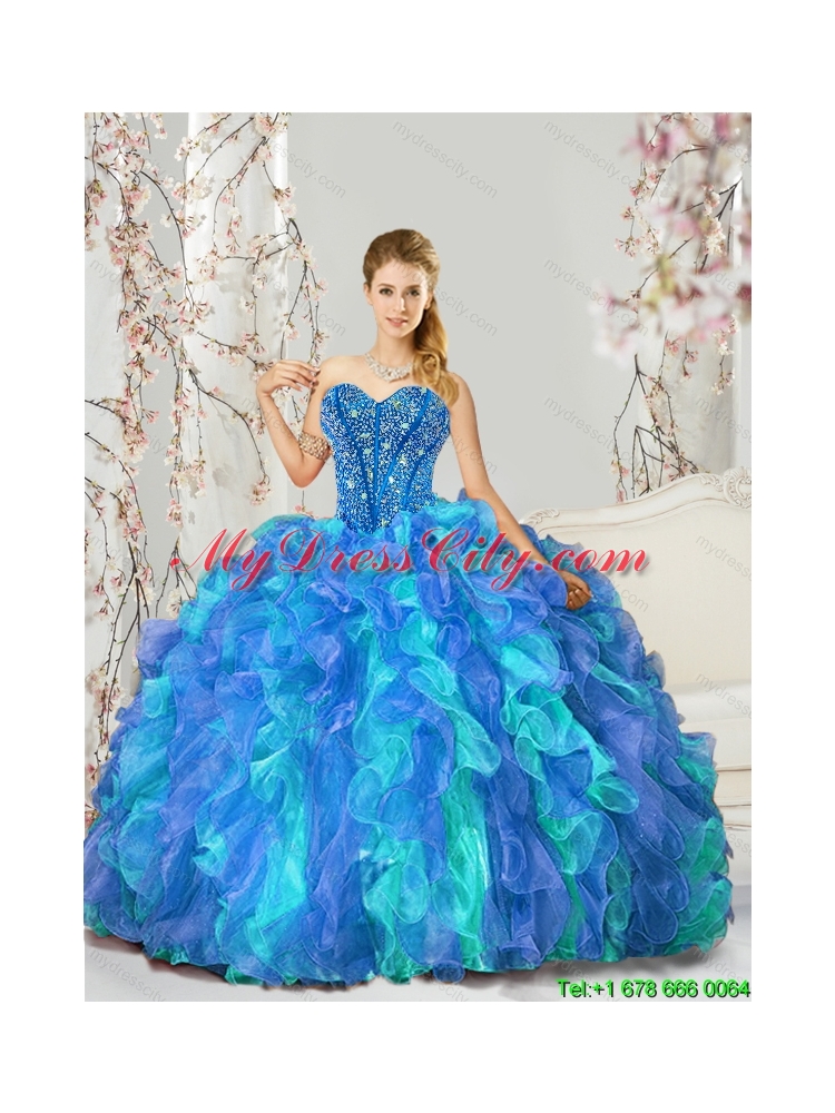 New Style and Detachable Beading and Ruffles Multi Color Quinceanera Dresses for 2015