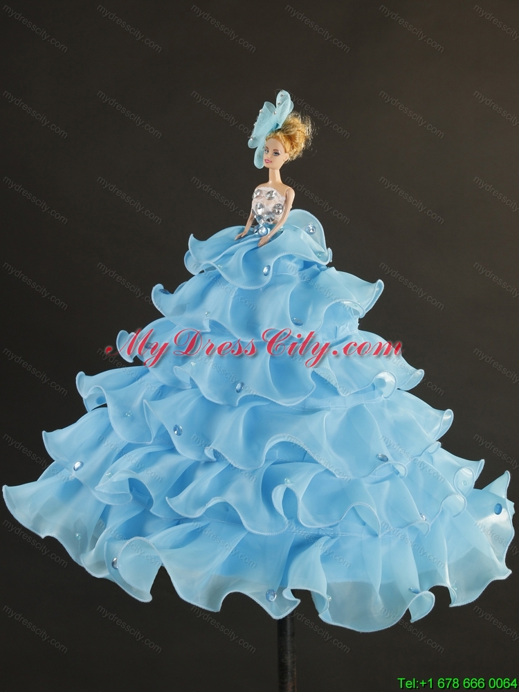 2015 Affordable and Elegant Beading and Ruffles Aqua Blue Quince Dresses