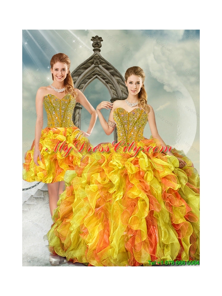 2015 Beautiful and Detachable Yellow and Orange Quinceanera Dress Skirts with Beading and Ruffles