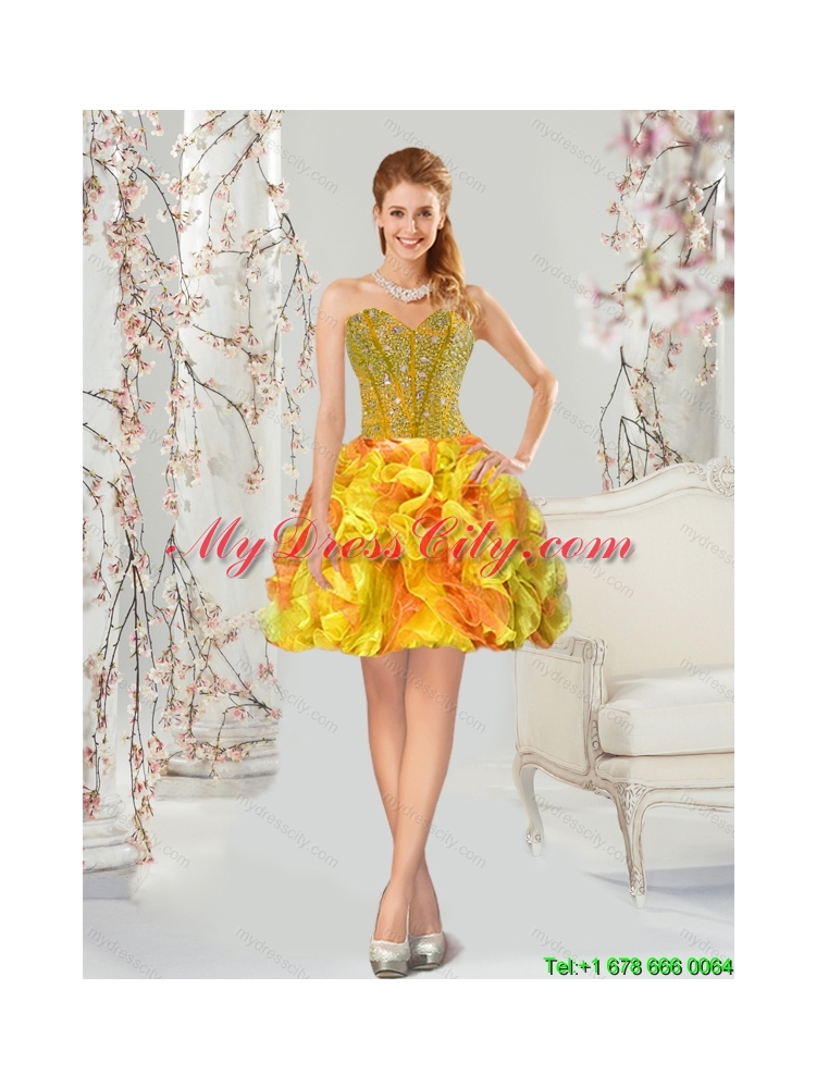 2015 Beautiful and Detachable Yellow and Orange Quinceanera Dress Skirts with Beading and Ruffles